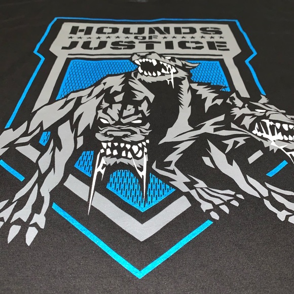 WWE WWF TSHIRT TEE SHIRT BLACK WRESTLING XL HOUNDS OF JUSTICE SHIELD - Picture 3 of 6